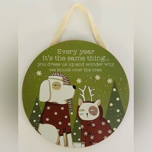 Primitives by Kathy Dog & Cat Rustic Farmhouse Christmas Decor Wall Hanging Sign